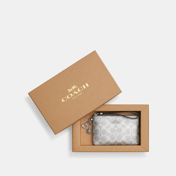 Coach Boxed Corner Zip Wristlet In Signature Canvas With Charms - Picture 4 of 6